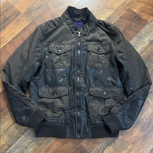 Zara Man Mixed-Media Moto Jacket – Faux Leather & Nylon – Brown